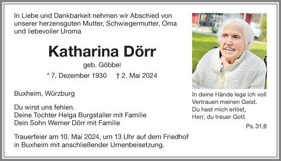 Traueranzeige von Katharina Dörr von Memminger Zeitung