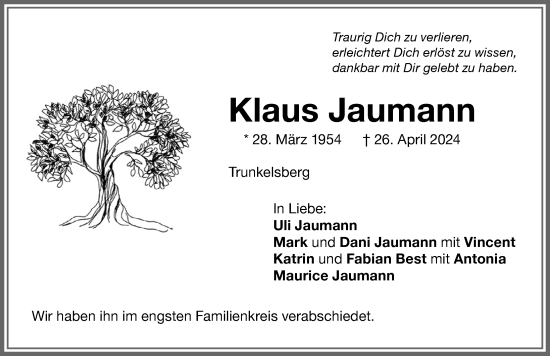 Traueranzeige von Klaus Jaumann von Memminger Zeitung
