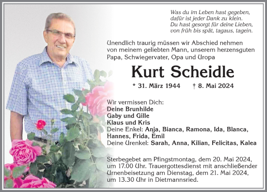 Traueranzeige von Kurt Scheidle von Allgäuer Zeitung, Marktoberdorf