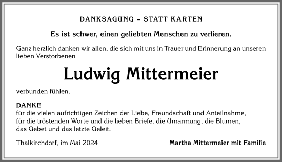 Traueranzeige von Ludwig Mittermeier von Allgäuer Anzeigeblatt