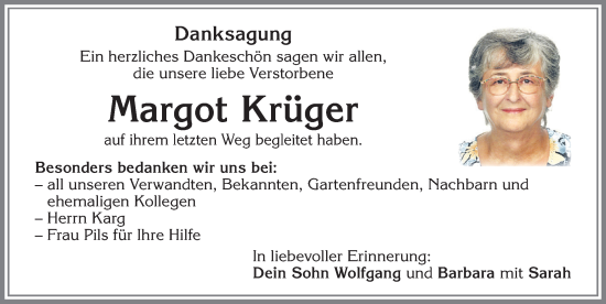 Traueranzeige von Margot Krüger von Allgäuer Zeitung,Kempten