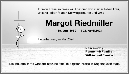 Traueranzeige von Margot Riedmiller von Memminger Zeitung