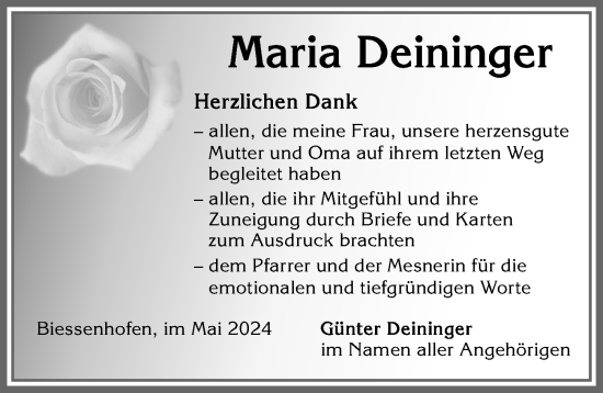 Traueranzeige von Maria Deininger von Allgäuer Zeitung, Marktoberdorf