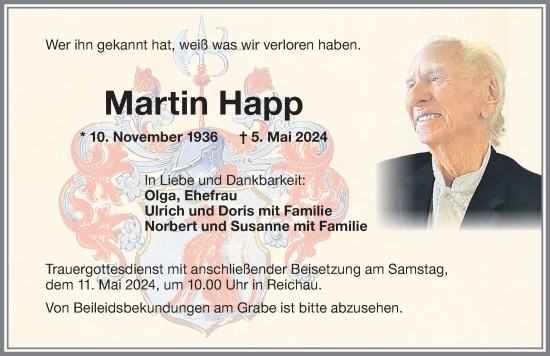 Traueranzeige von Martin Happ von Memminger Zeitung