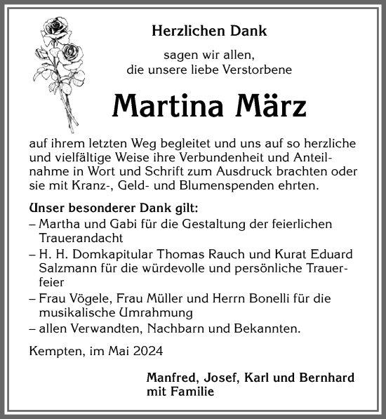 Traueranzeige von Martina März von Allgäuer Zeitung,Kempten
