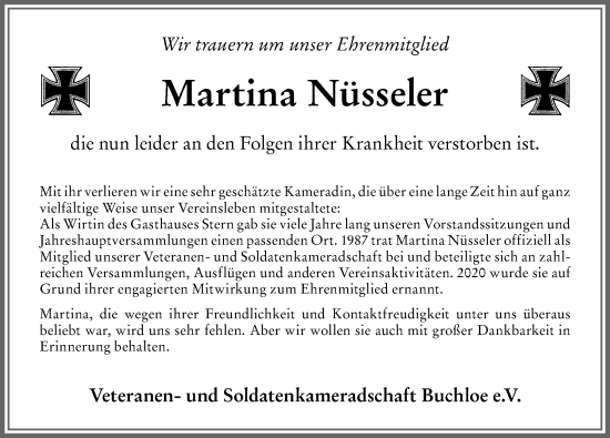Traueranzeige von Martina Nüsseler von Allgäuer Zeitung, Kaufbeuren/Buchloe