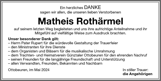 Traueranzeige von Matheis Rothärmel von Memminger Zeitung