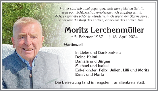 Traueranzeige von Moritz Lerchenmüller von Allgäuer Zeitung,Kempten