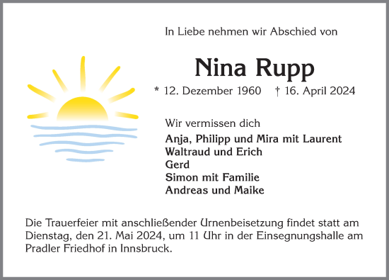 Traueranzeige von Nina Rupp von Allgäuer Zeitung, Gesamtausgabe