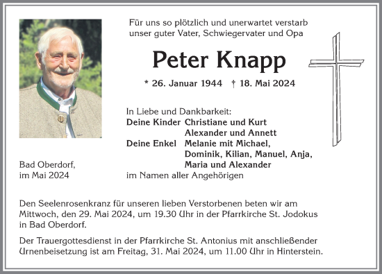 Traueranzeige von Peter Knapp von Allgäuer Anzeigeblatt