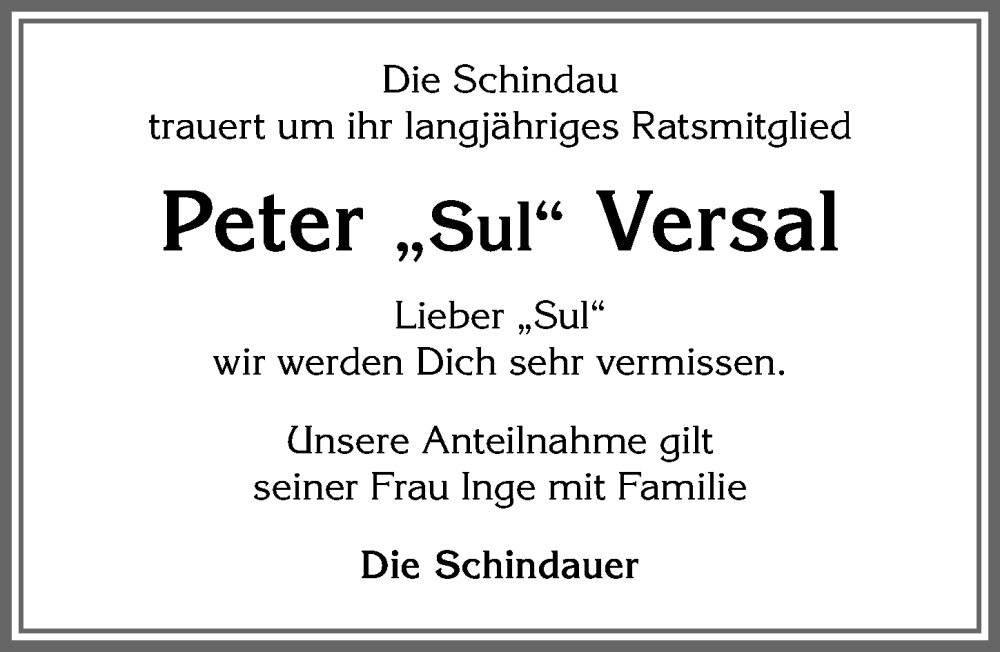  Traueranzeige für Peter Versal vom 18.05.2024 aus Allgäuer Zeitung, Füssen