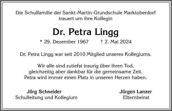 Traueranzeige von Petra Lingg von Allgäuer Zeitung, Marktoberdorf