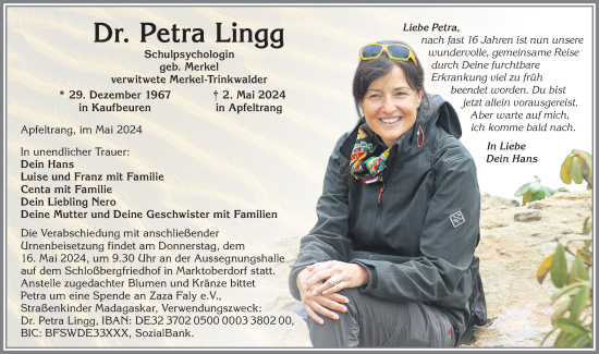 Traueranzeige von Petra Lingg von Allgäuer Zeitung, Gesamtausgabe