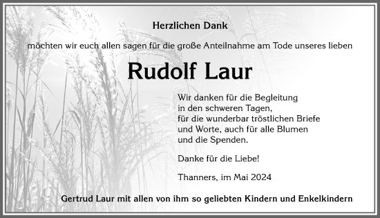 Traueranzeige von Rudolf Laur von Allgäuer Zeitung,Kempten