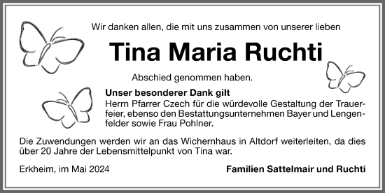 Traueranzeige von Tina Maria Ruchti von Memminger Zeitung