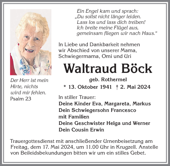 Traueranzeige von Waltraud Böck von Allgäuer Zeitung,Kempten