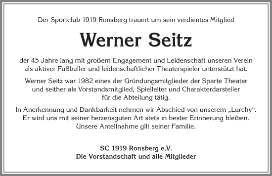 Traueranzeige von Werner Seitz von Allgäuer Zeitung, Marktoberdorf