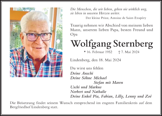 Traueranzeige von Wolfgang Sternberg von Der Westallgäuer