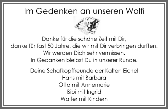 Traueranzeige von Wolfi  von Allgäuer Zeitung,Kempten