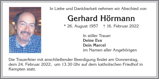 Traueranzeige von Gerhard Hörmann von Allgäuer Zeitung, Kempten