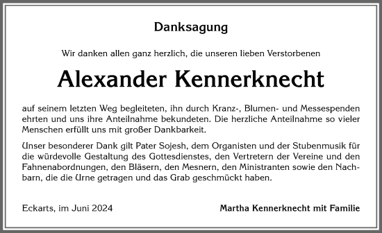 Traueranzeige von Alexander Kennerknecht von Allgäuer Anzeigeblatt