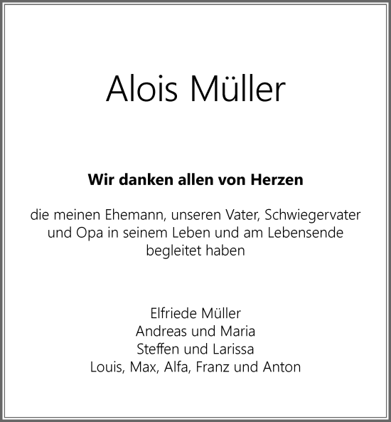 Traueranzeige von Alois Müller von Memminger Zeitung