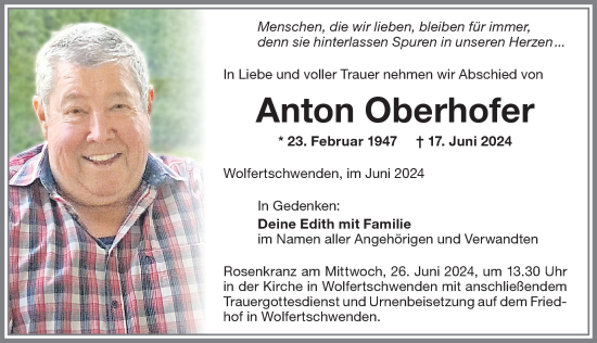 Traueranzeige von Anton Oberhofer von Memminger Zeitung