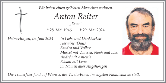 Traueranzeige von Anton Reiter von Memminger Zeitung