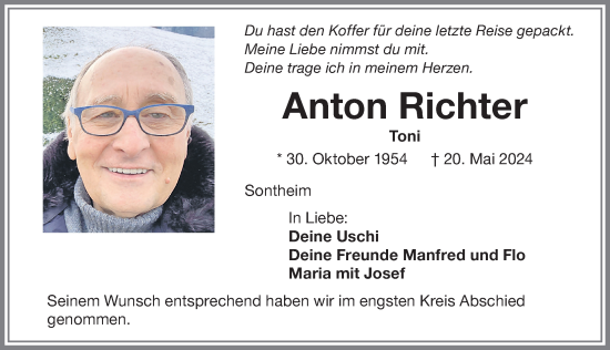 Traueranzeige von Anton Richter von Memminger Zeitung