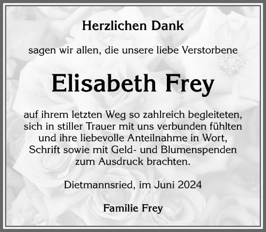 Traueranzeige von Elisabeth Frey von Allgäuer Zeitung,Kempten