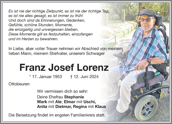 Traueranzeige von Franz Josef Lorenz von Memminger Zeitung