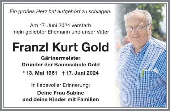 Traueranzeige von Franzl Kurt Gold von Memminger Zeitung