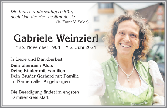 Traueranzeige von Gabriele Weinzierl von Allgäuer Zeitung,Kempten