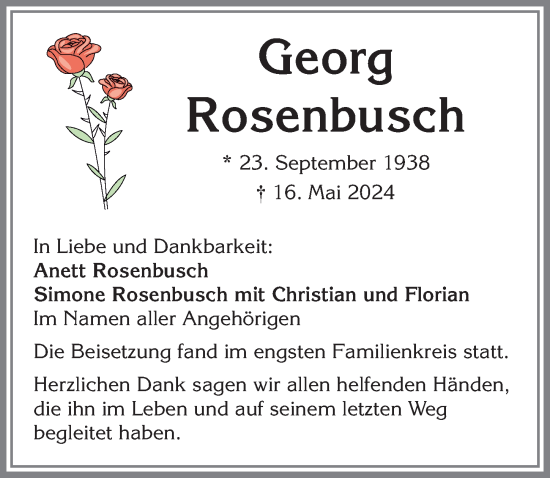 Traueranzeige von Georg Rosenbusch von Allgäuer Zeitung,Kempten