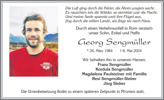 Traueranzeige von Georg Sengmüller von Allgäuer Zeitung, Füssen