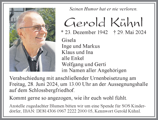 Traueranzeige von Gerold Kühnl von Allgäuer Zeitung, Marktoberdorf