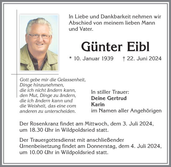 Traueranzeige von Günter Eibl von Allgäuer Zeitung,Kempten