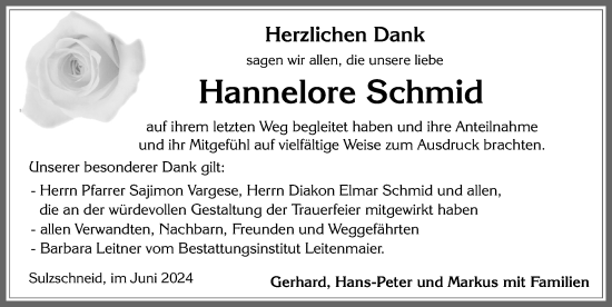 Traueranzeige von Hannelore Schmid von Allgäuer Zeitung, Marktoberdorf