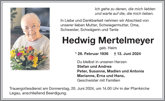 Traueranzeige von Hedwig Mertelmeyer von Memminger Zeitung