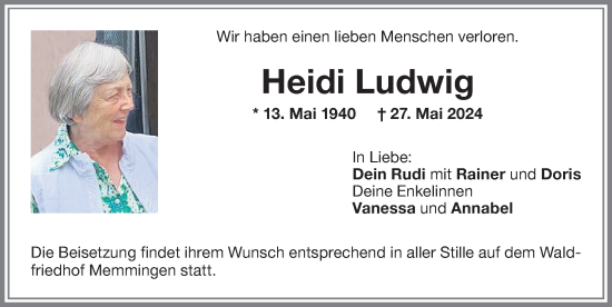 Traueranzeige von Heidi Ludwig von Memminger Zeitung