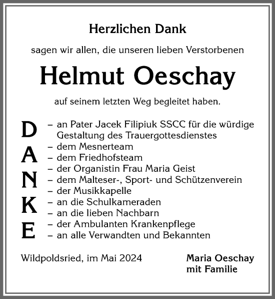 Traueranzeige von Helmut Oeschay von Allgäuer Zeitung,Kempten
