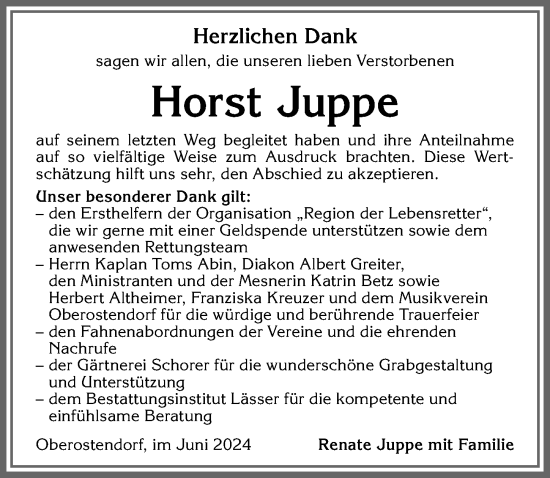 Traueranzeige von Horst Juppe von Allgäuer Zeitung, Kaufbeuren/Buchloe