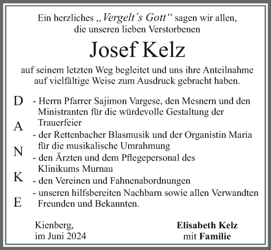 Traueranzeige von Josef Kelz von Allgäuer Zeitung, Marktoberdorf