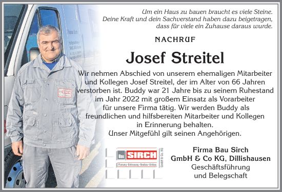 Traueranzeige von Josef Streitel von Schwabmünchner Allgemeine, Augsburger Allgemeine