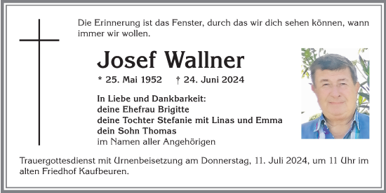 Traueranzeige von Josef Wallner von Allgäuer Zeitung, Kaufbeuren/Buchloe