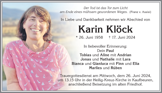 Traueranzeige von Karin Klöck von Allgäuer Zeitung, Kaufbeuren/Buchloe