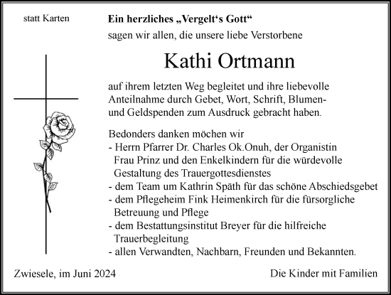 Traueranzeige von Kathi Ortmann von Der Westallgäuer