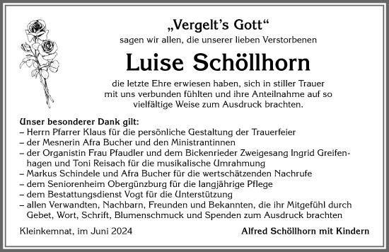 Traueranzeige von Luise Schöllhorn von Allgäuer Zeitung, Kaufbeuren/Buchloe