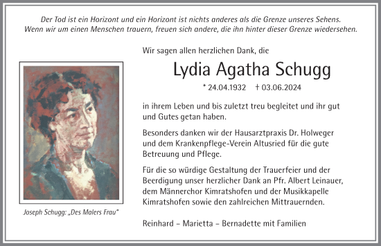 Traueranzeige von Lydia Agatha Schugg von Allgäuer Zeitung,Kempten