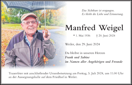 Traueranzeige von Manfred Weigel von Der Westallgäuer
